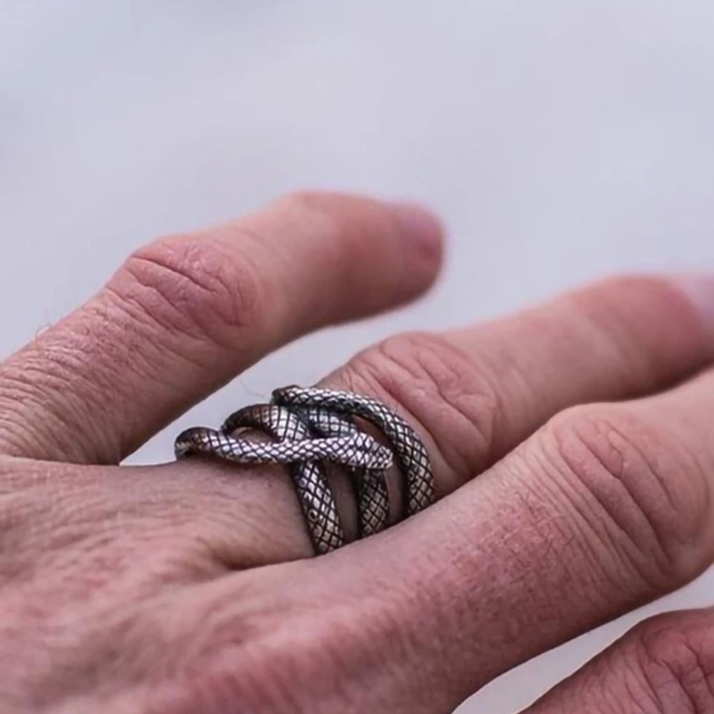 🐍 Serpent Snake Coiled Rustic Silver Ring 🐍